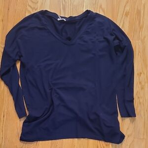 LA MADE Blue Relaxed Blouse with V-neck and 3/4 Sleeves